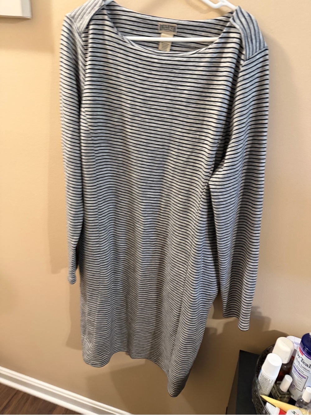 Duluth Trading Co Striped Midi Dress in gray and black size XL